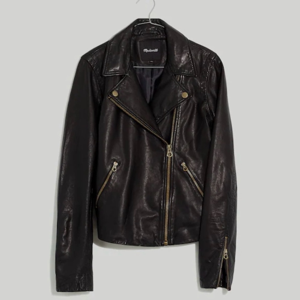 Madewell Brass Hardware Edition - Washed Leather Motorcycle Jacket - Medium